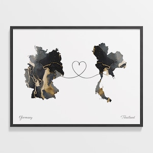 Deutschland nach Thailand Druck, Tansania Geschenk, Marmor Zwei Länder Karte Poster, Reisekunst, Umzug Geschenk, C22-577