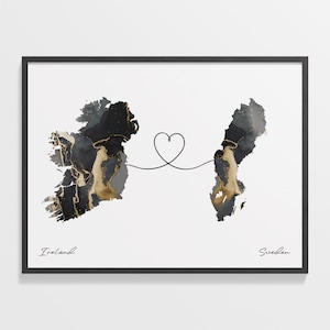 Irland Schweden Druck, Suriname Geschenk, Marmor zwei Länder Karte Poster, Reisekunst, Umzug Geschenk, C22-1168