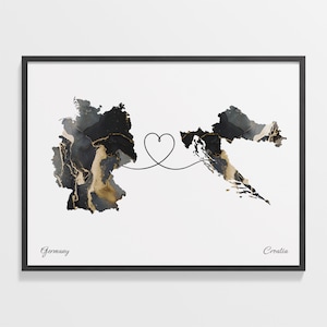 Deutschland nach Kroatien Druck, Kroatische Geschenk, Marmor Zwei Länder Karte Poster, Reisekunst, Lückenjahr, C22-441