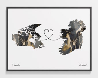 Canada Ireland Map Print: Two Countries Art, Expatriate Gift