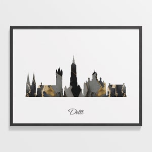 Delft Skyline Print, Marble Cityscape, Netherlands Wall Art Poster, Gold Skyline, City Poster, C28-66