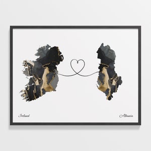 Irland Albanien Druck, Albanien Geschenk, Marmor Zwei Länder Karte Poster, Reisekunst, Far Apart Geschenk, C22-997