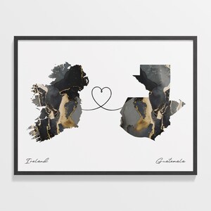 Impresión de Irlanda a Guatemala, regalo guatemalteco, póster de mármol con mapa de dos países, arte de viaje, mudanza, C22-1068