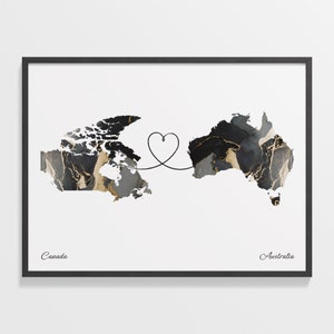 Canada to Australia Poster, Australien Geschenk, Marmor Zwei Länder Karte Poster, Reisekunst, Neues Zuhause, C22-606
