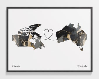 Canada Australia Map Print: Marble Country Connection Art