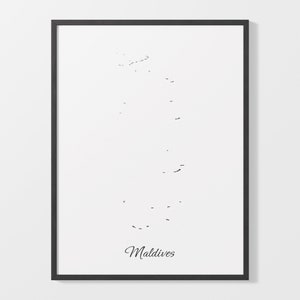Maldives Art Print, Maldivian Map Poster, Elegant Country Artwork, Black and Gold MV Painting, Gallery quality map, C25-113