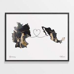 Deutschland Mexiko Druck, Mahoran Geschenk, Marmor zwei Länder Karte Poster, Reisekunst, Auswanderung Geschenk, C22-517