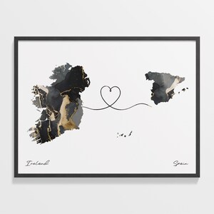 Impresión de Irlanda a España, Regalo de Corea del Sur, Cartel de mapa de dos países de mármol, Arte de viaje, Viajes al extranjero, C22-1164