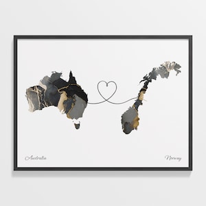 Australien Norwegen Print, Nordkoreanisches Poster, Marmor Zwei Länder Karte Poster, Reise Kunst, Auf Wiedersehen Karte, C22-932