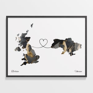 Großbritannien in die Ukraine Druck, Ukrainisch Geschenk, Marmor Zwei Länder Karte Poster, UK Wandkunst, Globale Liebe, C22-387