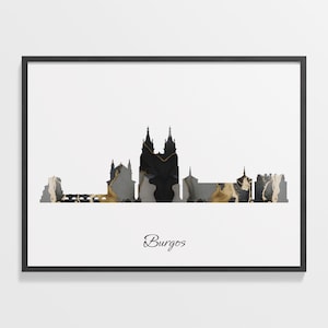 Impresión del horizonte de Burgos, paisaje urbano de mármol, cartel de arte mural de España, mapa de mármol, cartel de arte mural, C28-55