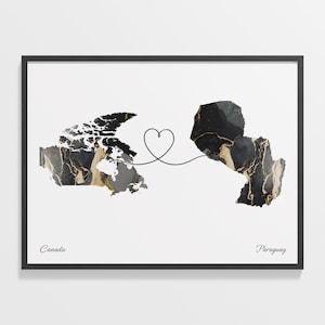 Canada to Paraguay Print, Papua New Guinean Gift, Marble Two Countries Map Poster, Travel Art, Gap Year Gift, C22-739