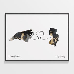 North Carolina New Jersey Map Print: Marble Two-State Art imagem 1