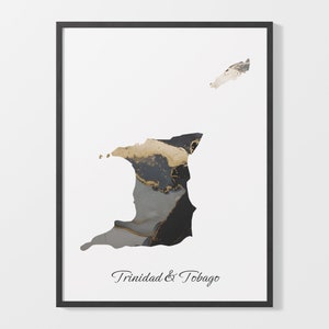 Trinidad und Tobago Art Print, Landkarte Trinidad Poster, Elegantes Land Kunstwerk, Schwarz und Gold TT Painting, Designer Karte Kunst, C25-254