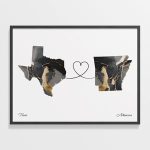 Texas, Arkansas Druck, Arkansan Geschenk, Marmor zwei Länder Karte Poster, Reisekunst, Continental Love, C22-1249