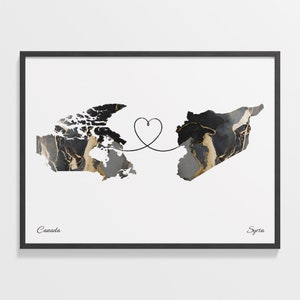 Zwei Länder Kanada Kanada Druck, Schweizer Geschenk, Marmor Zwei Länder Karte, Reisegeschenk, Umzug Geschenk, C22-772