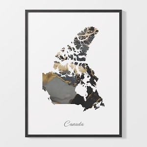 Kanada Kunst Druck, Landkarte Poster, Elegante Land Kunst, Schwarz und Gold CA Painting, Unikat Deko, C25-32
