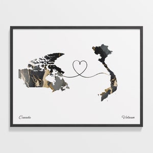 Kanada, Vietnam Druck, Vietnamesisch Geschenk, Marmor Zwei Länder Karte Poster, Reisekunst, Faraway Liebe, C22-792