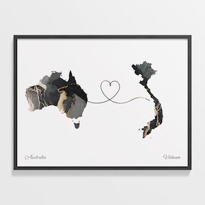 Australien Vietnam Druck, Vietnamesisch Geschenk, Marmor zwei Länder Karte Poster, Reisekunst, Faraway Liebe Geschenk, C22-991