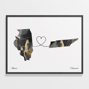 US Bundesstaat Tennessee Druck, Tennessee Druck, Marmor Zwei Länder Karte Poster, Reisekunst, Neues Zuhause Geschenk, C22-1498