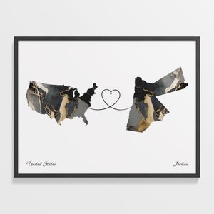 USA Jordanien Druck, Jordanien Geschenk, Marmor zwei Länder Karte Poster, US Wandkunst, grenzenlose Liebe, C22-93