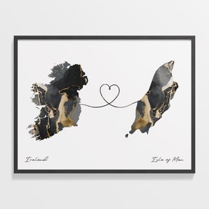 Von Irland zur Isle of Man Druck, Geschenk Irisch, Marmor Zwei Länder Karte Poster, Reisekunst, Global Love Geschenk, C22-1081