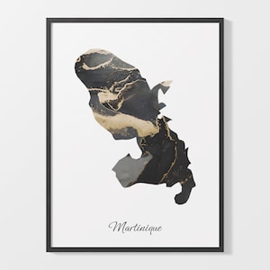 Martinique Art Print, Martinican Map Poster, Elegant Country Artwork, Black and Gold MQ Painting, Stylish map print, C25-116