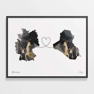 Deutschland irakischer Druck, iranisches Geschenk, Marmor zwei Länder Karte Plakat, Reise-Kunst, Haus im Ausland, Karte, C22-482