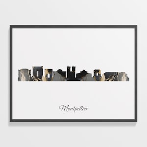 Montpellier Skyline Print, Marmor Stadtbild, Frankreich, Wand Kunst Poster, Marmor Karte, Stadt Skyline Print, C28-94