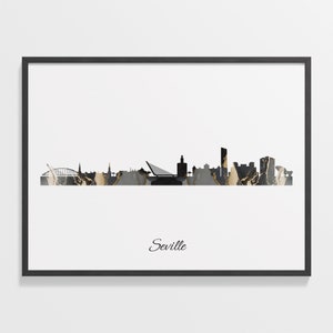 Seville Skyline Print, Marmor Stadtbild, Spanien Wand Kunst Poster, Marmor Karte, Home Decor, C28-195