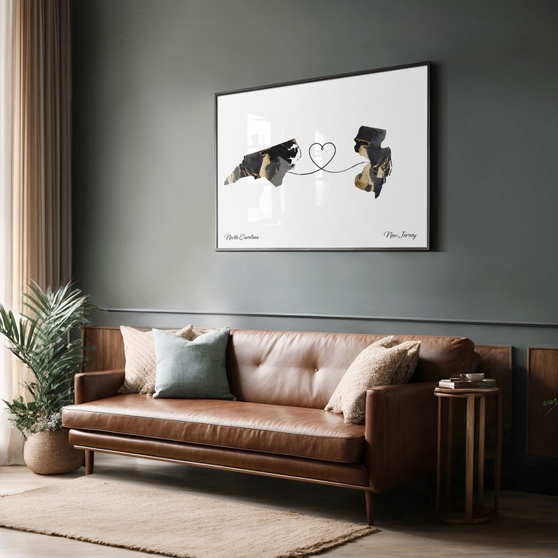 North Carolina New Jersey Map Print: Marble Two-State Art imagem 5