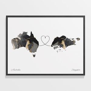 Australien in Singapur Druck, sierra leonische Landkarte, Marmor zwei Länder Karte Poster, Reisekunst, Abenteuer erwartet, C22-958