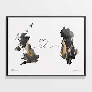 Großbritannien Albanien Druck, Albanien Geschenk, Marmor Zwei Länder Karte Poster, UK Wandkunst, Überseeliebe, C22-201