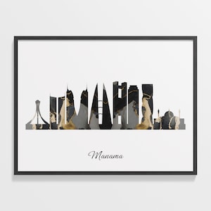 Manama Skyline Print, Marble Cityscape, Bahrain Wall Art Poster, Cityscape Gift, City Skyline Canvas, C28-390
