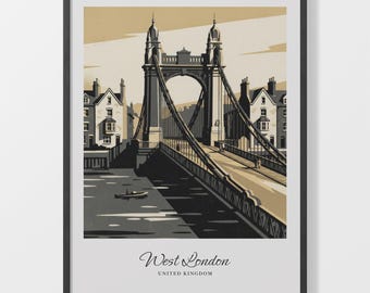 West London Print, Beige and Black Bridge Art on 200 gsm Paper