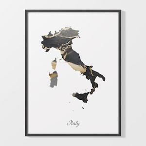 Italien Art Print, italienische Karte Poster, elegante Landkarte, schwarz-goldene IT-Malerei, handwerklicher Kartendruck, C25-89