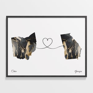 Ohio to Georgia Map Print: Marble Effect, Expat Travel Art