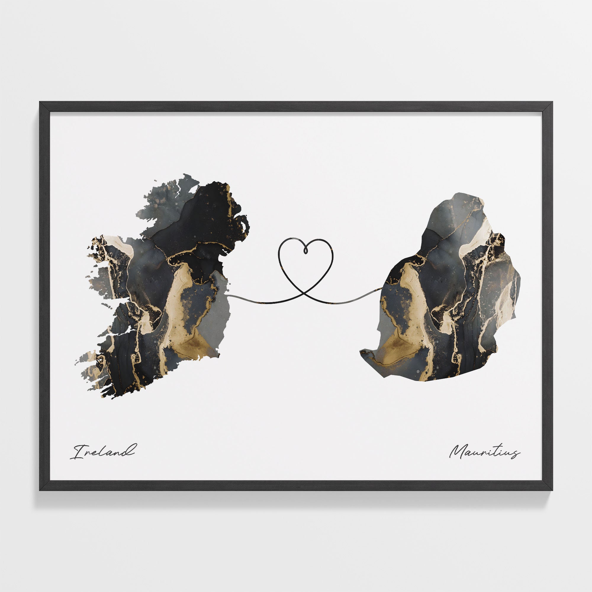 Ireland to Mauritius Print, Mauritanian Gift, Marble Two Countries Map Poster, Travel Art, Emigration Map, C22-1112