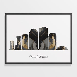 New Orleans Skyline Print, Marble Cityscape, United States Wall Art Poster, Marble Map, City Skyline Print, C28-244