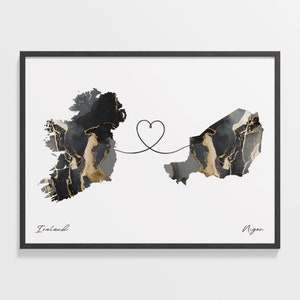 Ireland to Niger Print, Nicaraguan Gift, Marble Two Countries Map Poster, Travel Art, Goodbye, C22-1128