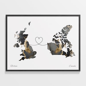 Impression de la Grande-Bretagne au Canada, cadeau canadien, affiche de carte de deux pays en marbre, art mural Royaume-Uni, LDR, C22-231