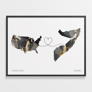 USA to Somalia Print, Somali Geschenk, Marmor Zwei Länder Karte Poster, US Wandkunst, Abenteuer erwartet Karte, C22-167