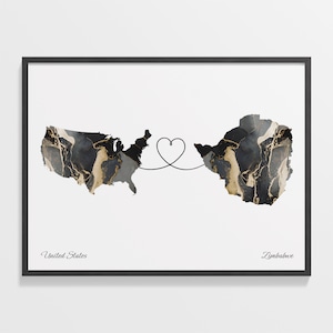 USA in Simbabwe Druck, Simbabwe Geschenk, Marmor zwei Länder Karte Poster, US Wandkunst, Faraway Liebe Geschenk, C22-199