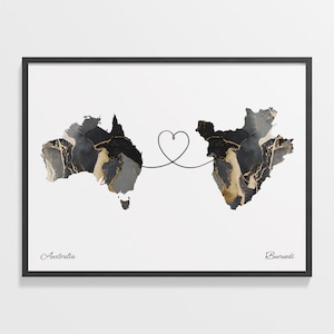 Australia to Burundi Print, Burkinabé Gift, Marble Two Countries Map Poster, Travel Art, Expat Map, C22-824