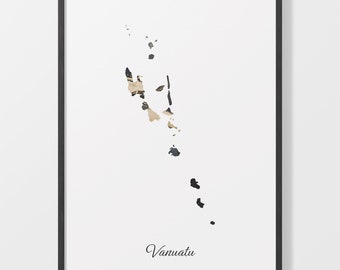 Vanuatu Map Art Print: Black and Gold Abstract Country Artwork