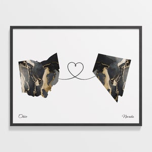 Ohio to Nevada Print, Nevadan Gift, Marble Two Countries Map Poster, Travel Art, Cultural Roots Gift, C22-1540