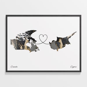 Canada Cyprus Map Print: Marble Two Country Travel Art