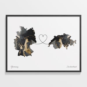 Deutschland Schweiz Druck, Schwedische Geschenk, Marmor Zwei Länder Karte Poster, Reisekunst, Auslandskarte, C22-572