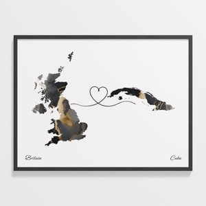Britain Cuba Map Print: Country Connection Art