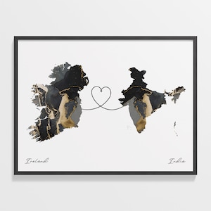 Irland Druck, Inder Geschenk, Marmor Zwei Länder Karte Poster, Reisekunst, Expatriate, C22-1077